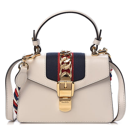 Gucci Calfskin Mini Sylvie Top Handle Bag White 1 of 9