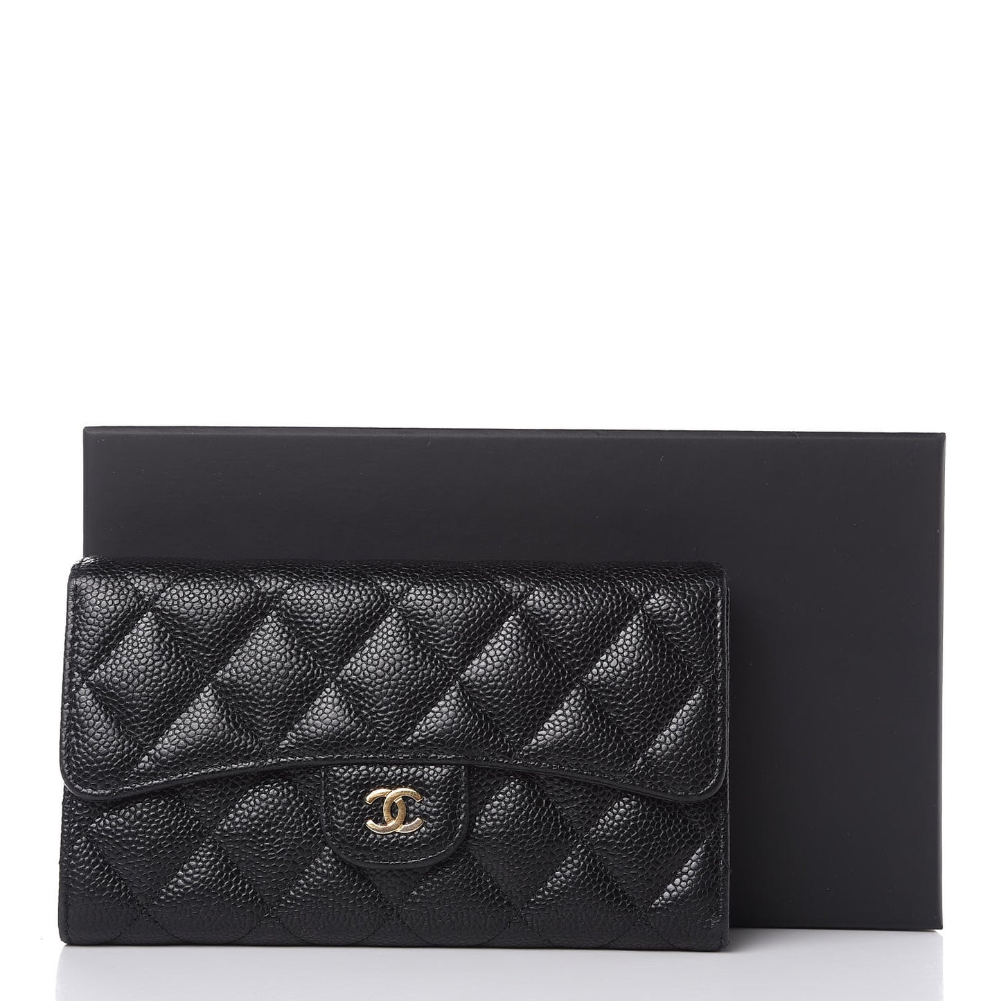 Caviar Quilted Long Flap Wallet Black