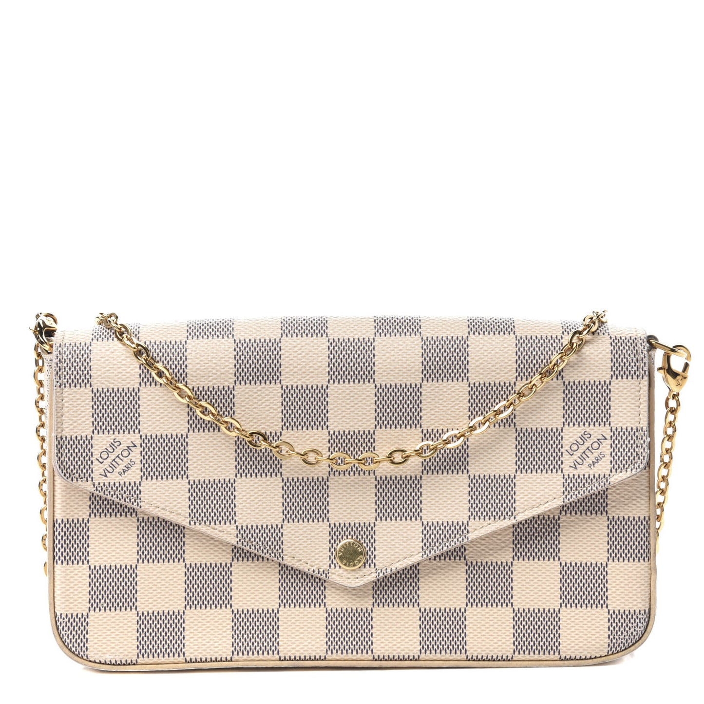 Damier Azur Pochette Felicie Chain Wallet Rose Ballerine