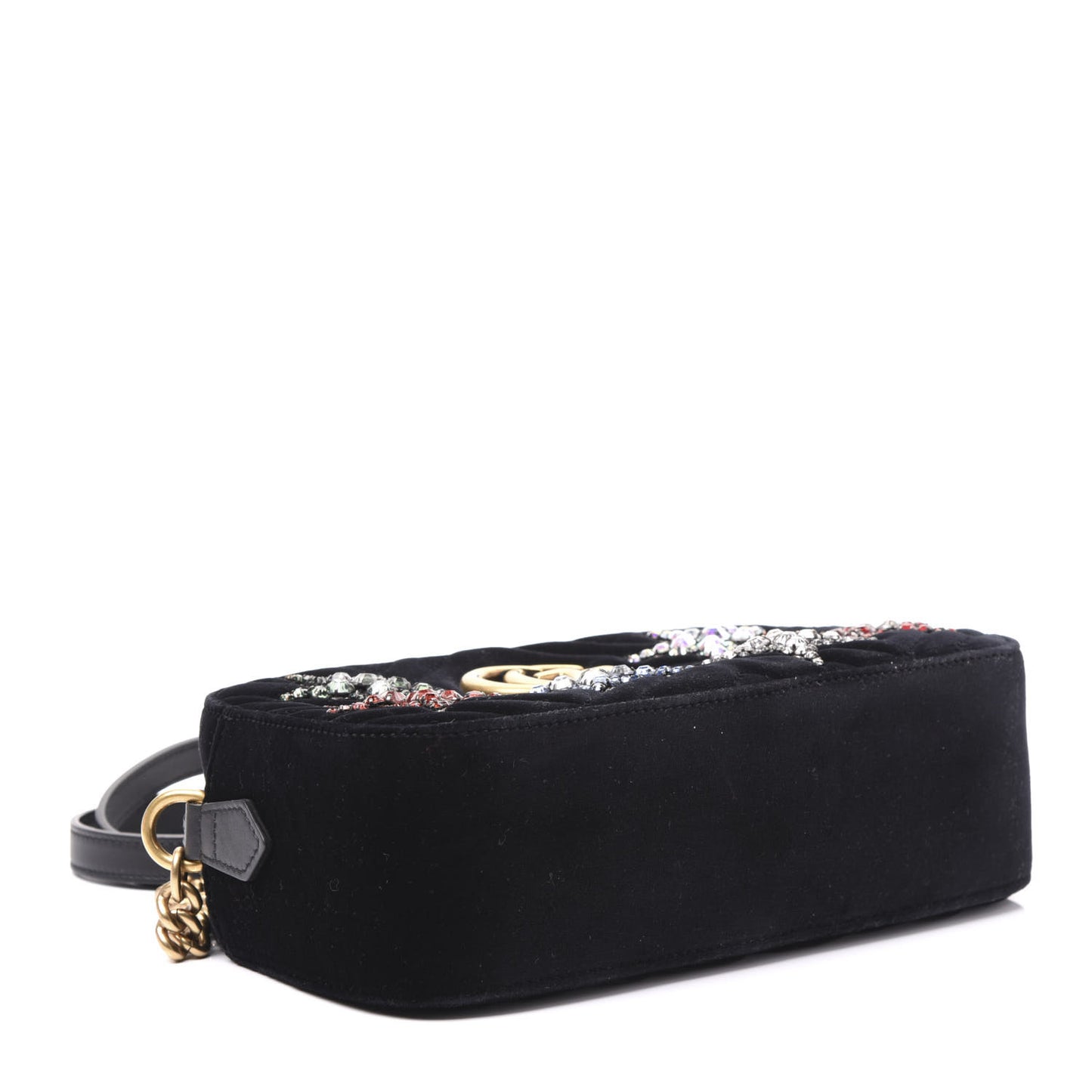 Velvet Matelasse Crystal Star Embroidered Small GG Marmont Chain Shoulder Bag Black