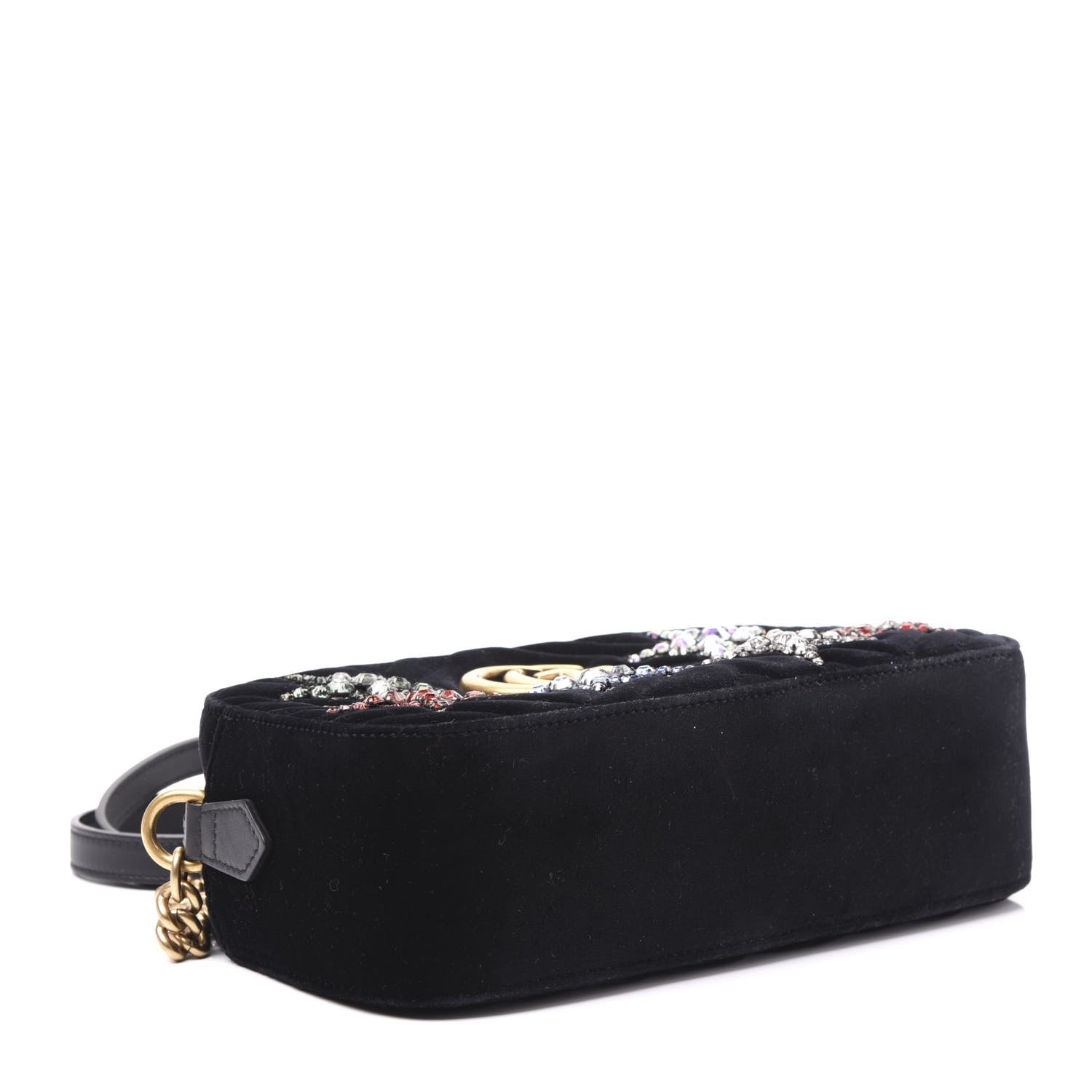 Gucci Velvet Matelasse Crystal Star Embroidered Small GG Marmont Chain Shoulder Bag Black 3 of 9