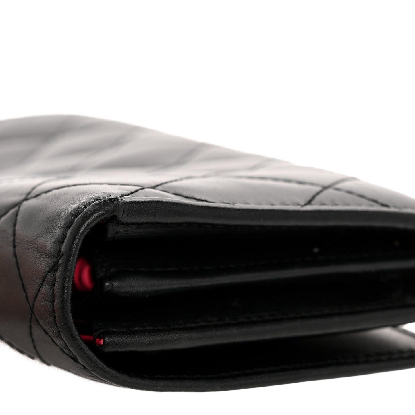Calfskin Quilted Cambon Long Double Wallet Black