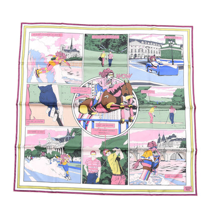 Hermes Silk Wow Double Face Scarf 90 Rose Vert Rose Framboise 1 of 4