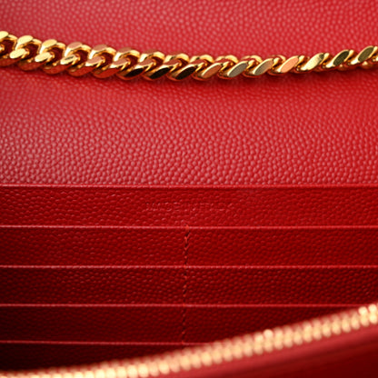Saint Laurent Grain De Poudre Matelasse Chevron Monogram Chain Wallet Red 7 of 11