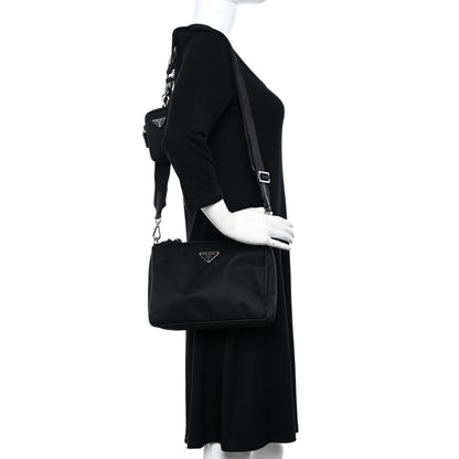 Prada Re-Nylon Saffiano Pocket Zippered Shoulder Bag Black 2 of 10