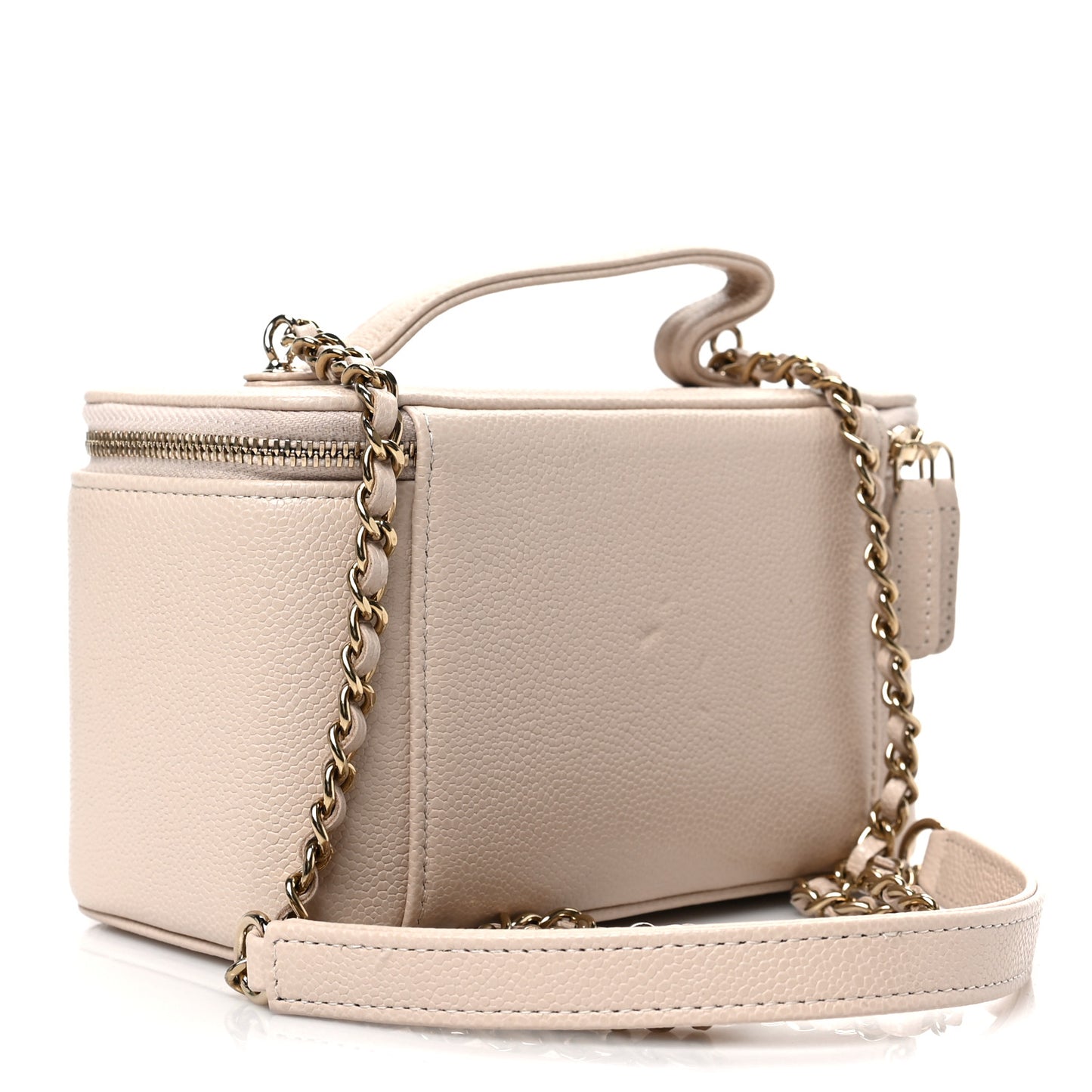 Caviar Quilted Top Handle Pocket Vanity Case Beige