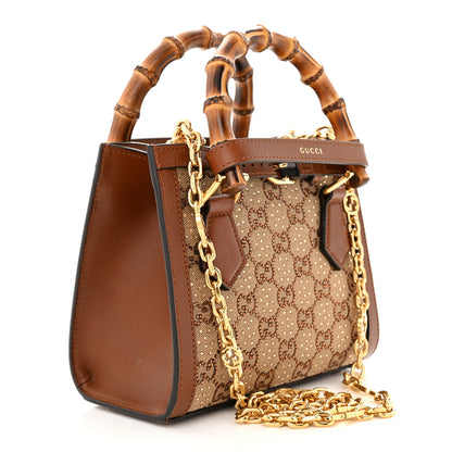 Gucci New Canvas Charisma Calfskin Crystal GG Monogram Mini Diana Tote Bag Camel Ebony 3 of 13