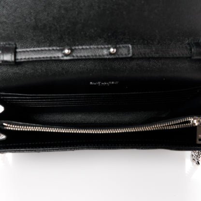 Saint Laurent Grain De Poudre Matelasse Chevron Monogram Chain Wallet Black 5 of 10