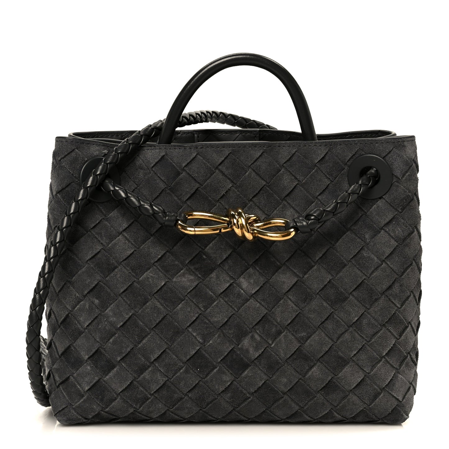 Suede Intrecciato Small Andiamo Shoulder Bag Graphite