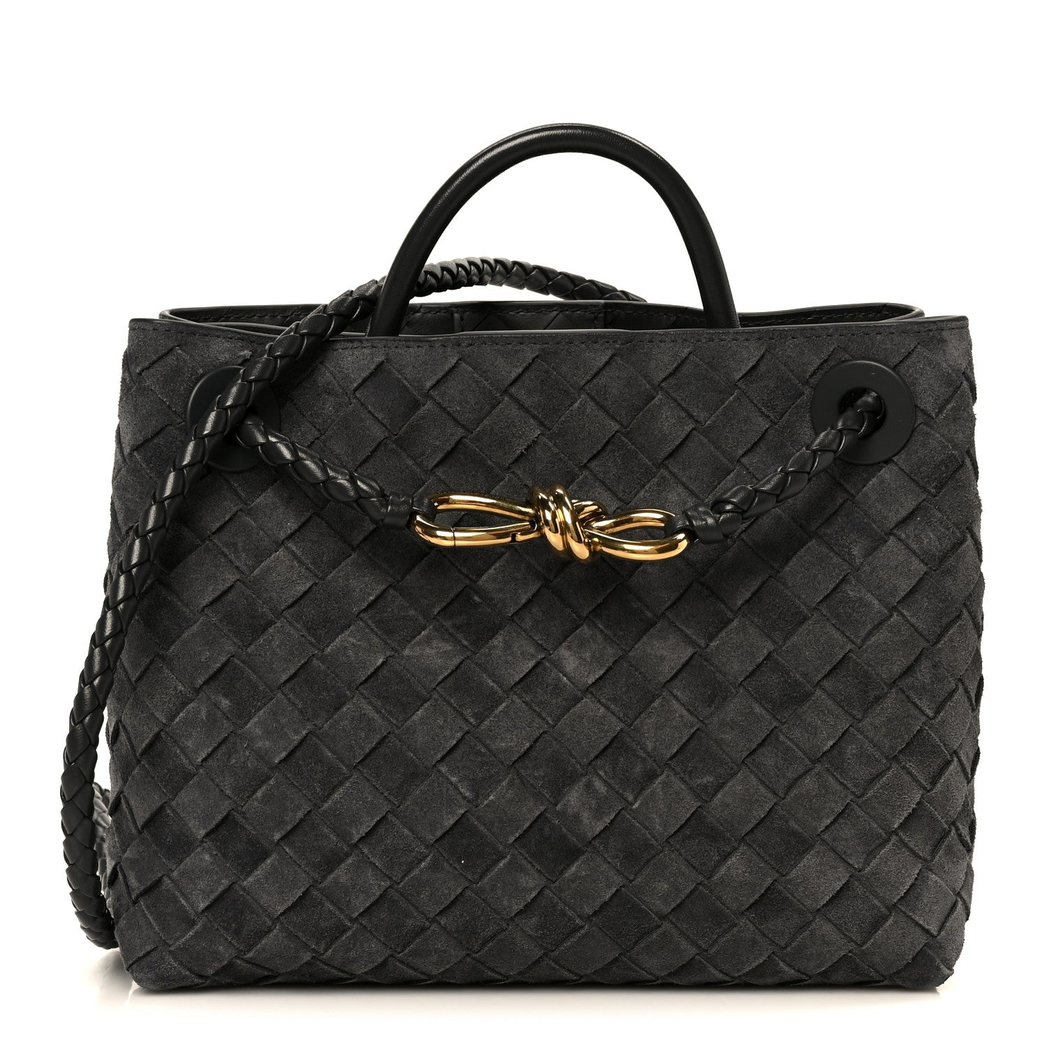 Bottega Veneta Suede Intrecciato Small Andiamo Shoulder Bag Graphite 1 of 10