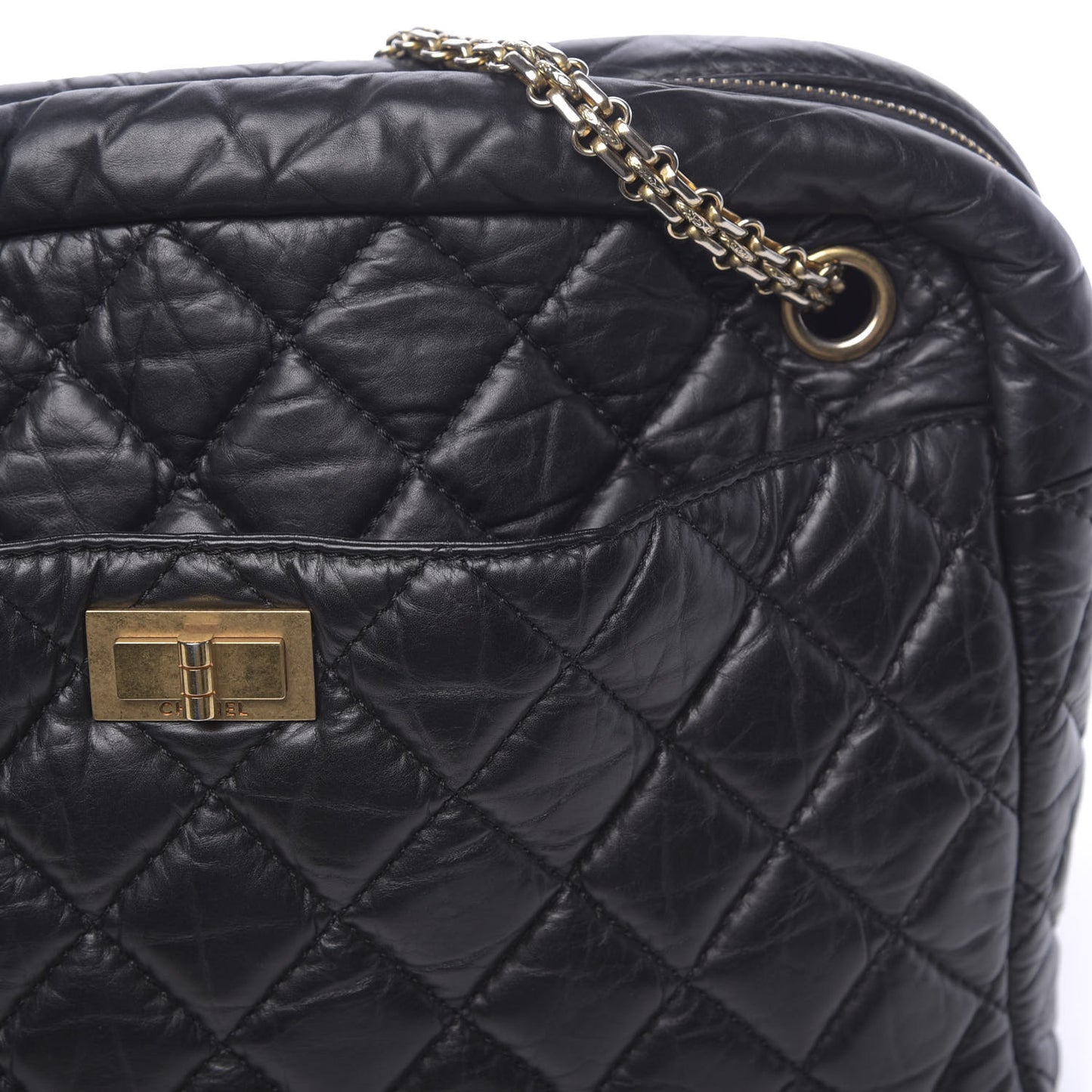 Aged Calfskin Quilted Large Reissue Camera Case Black