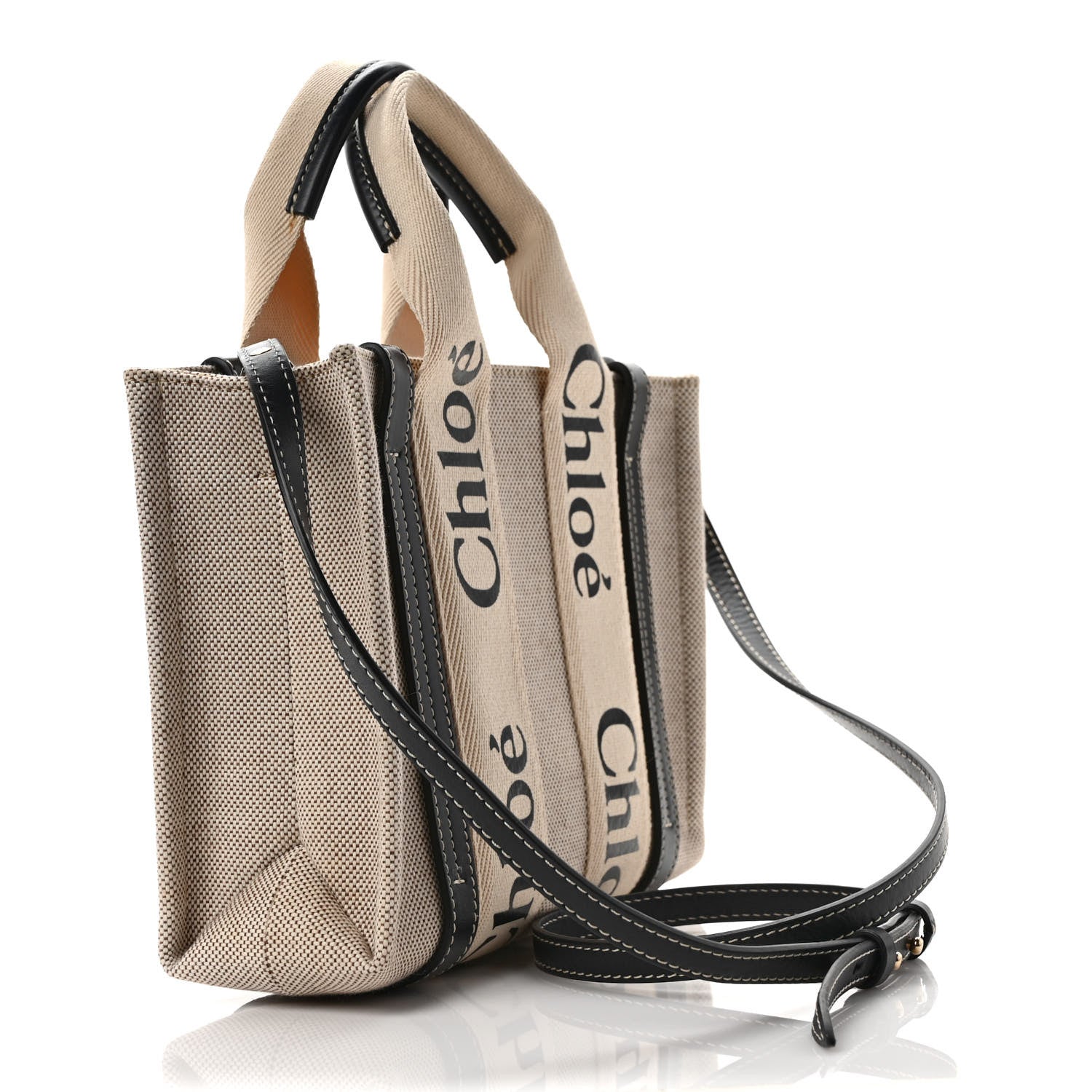 Chloe Cotton Calfskin Small Woody Ribbon Tote White Blue 3 of 9