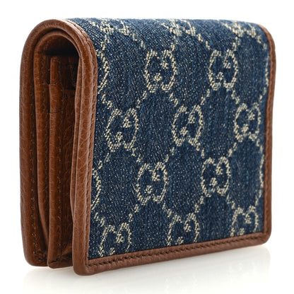 Gucci New Denim GG Monogram Dollar Calfskin Horsebit 1955 Card Case Wallet Blue Tea Cuir Epilog 3 of 6