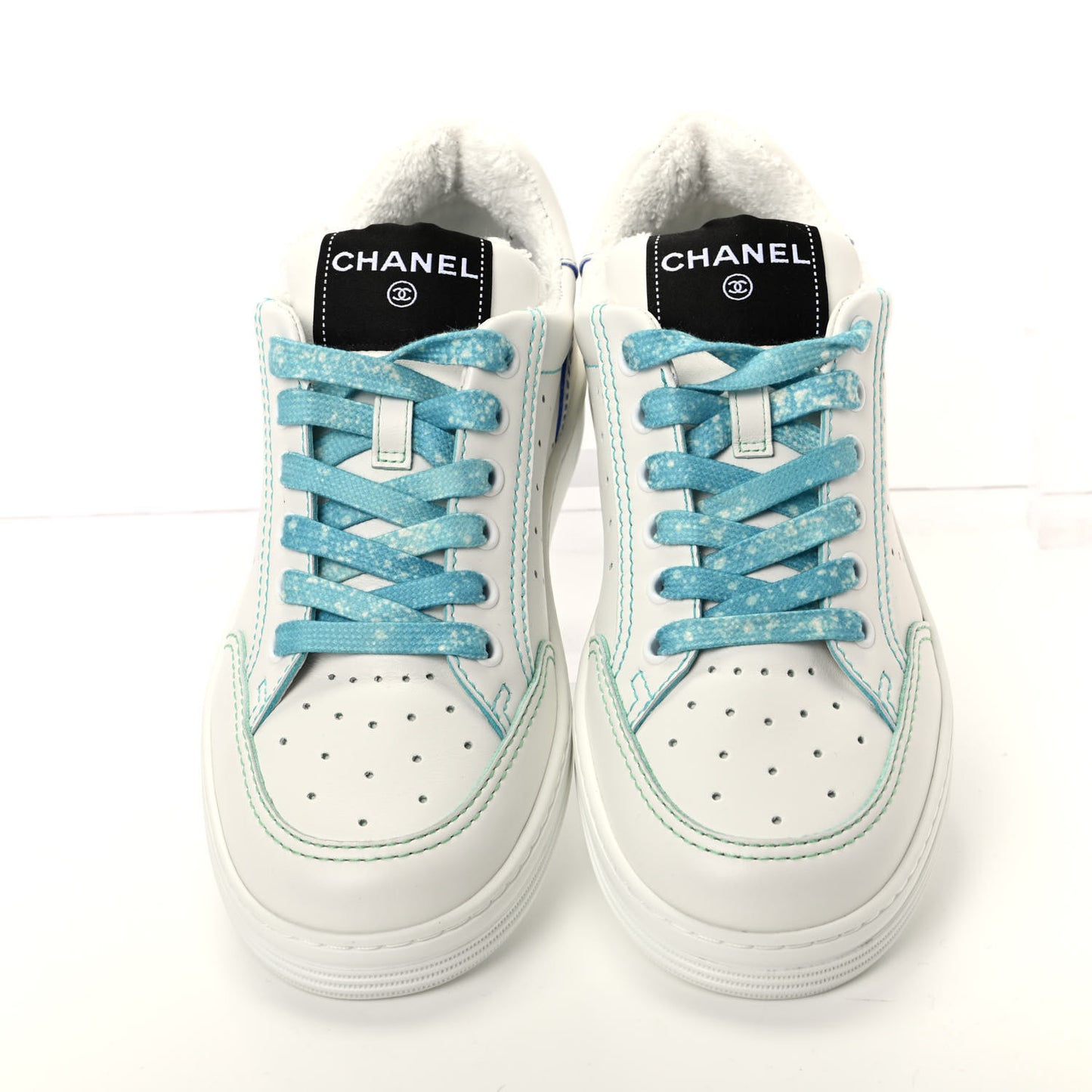 Calfskin Womens Logo Sneakers 37 White Blue