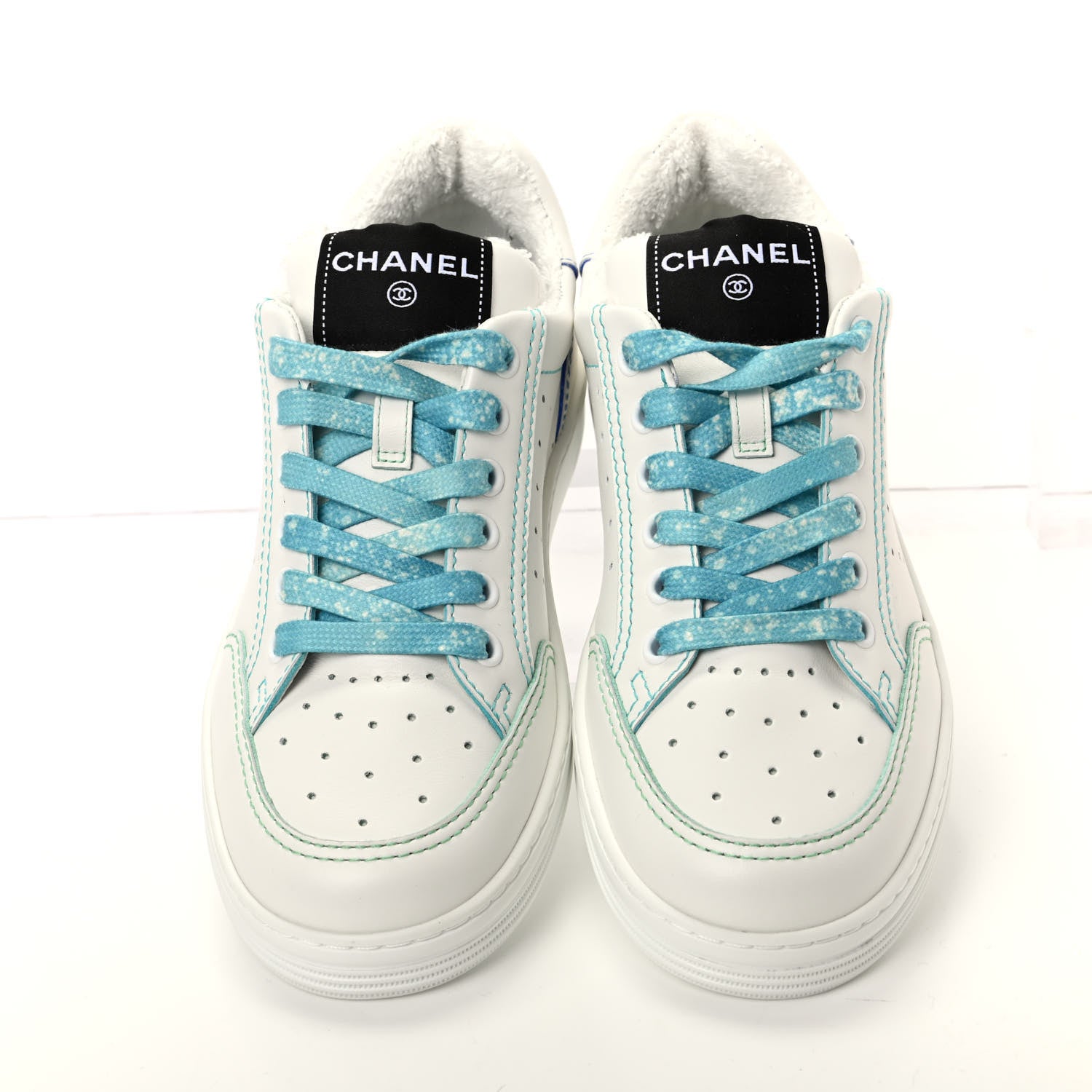 Chanel Calfskin Womens Logo Sneakers 37 White Blue 5 of 11