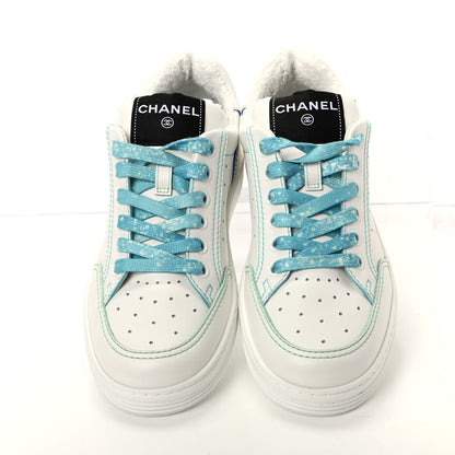 Chanel Calfskin Womens Logo Sneakers 37 White Blue 5 of 11