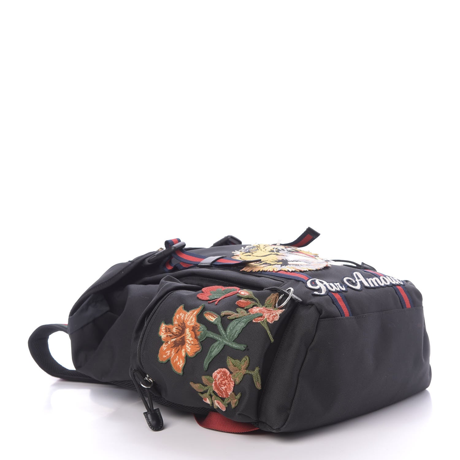 Gucci Techno Canvas Web L'Aveugle Par Amour Embroidered Double Buckle Backpack Black 3 of 11