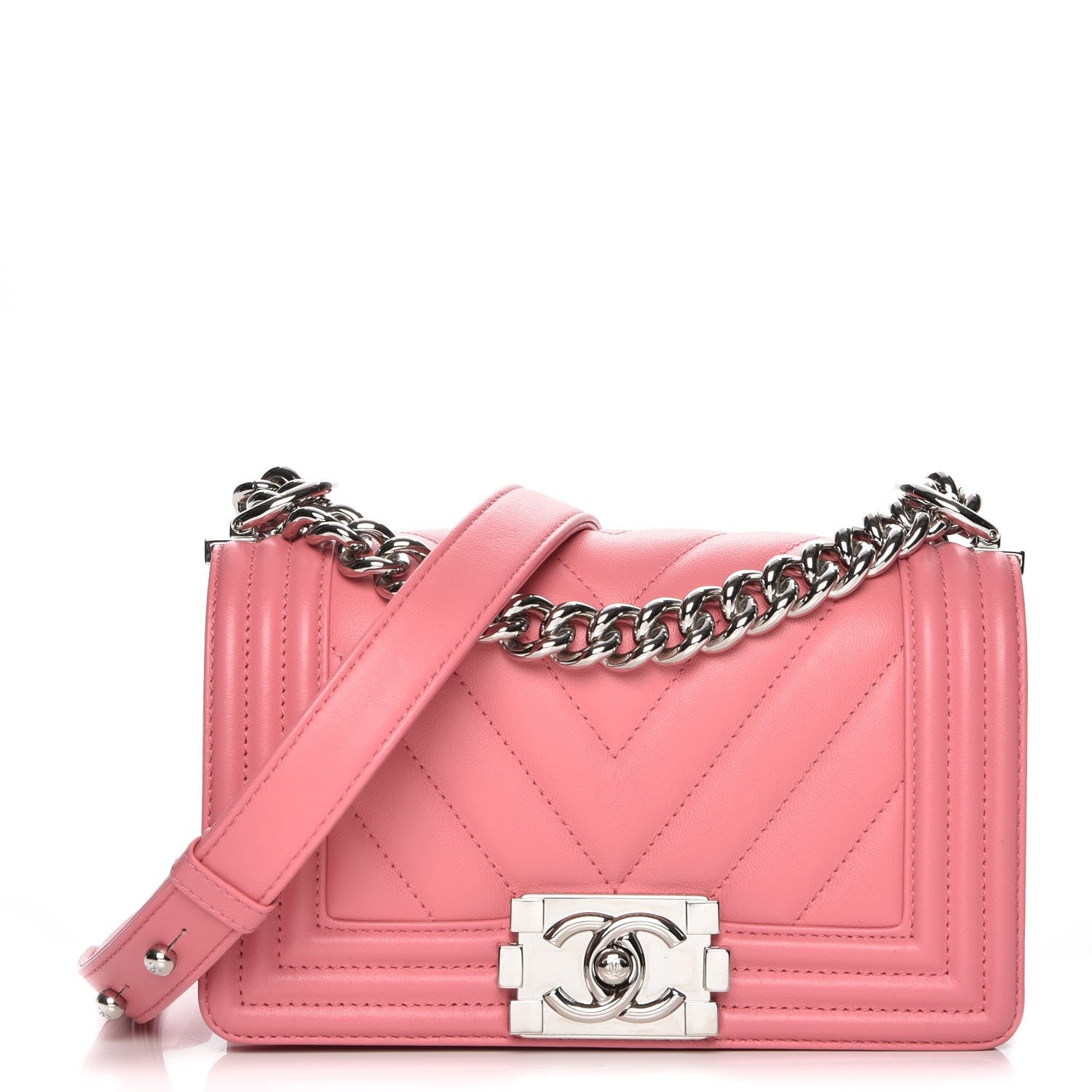 Chanel Calfskin Chevron Quilted Small Boy Flap Pink 1 of 9