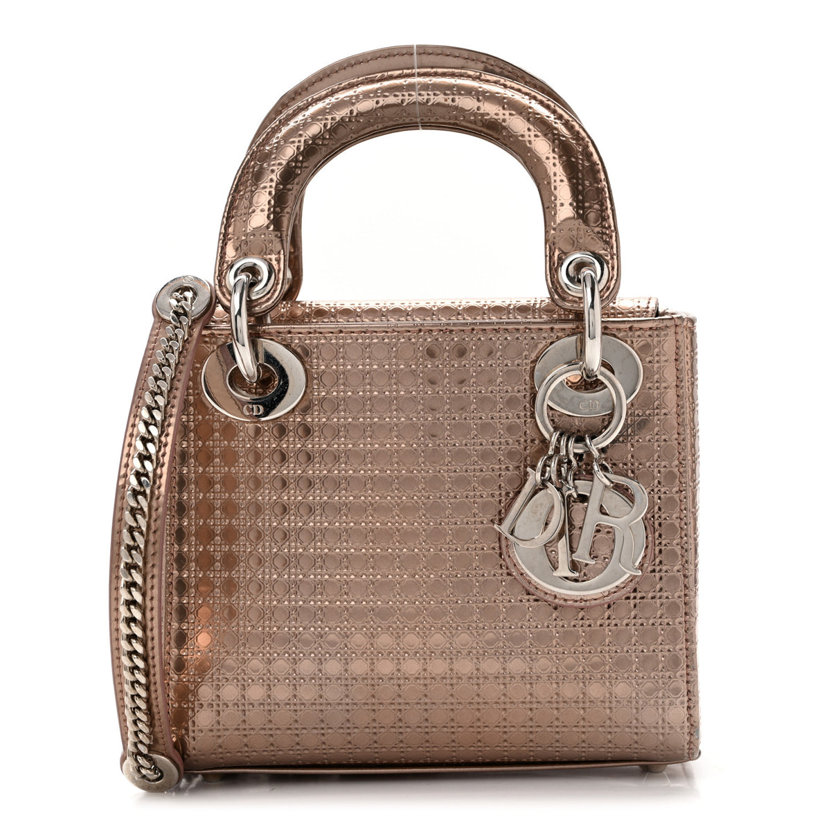Metallic Patent Micro-Cannage Mini Lady Dior Hyper Pink