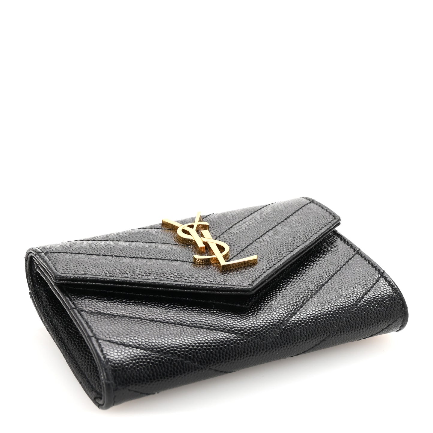 Grain De Poudre Matelasse Chevron Small Monogram Envelope Wallet Black