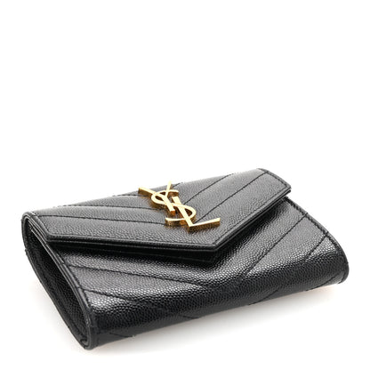 Saint Laurent Grain De Poudre Matelasse Chevron Small Monogram Envelope Wallet Black 4 of 7