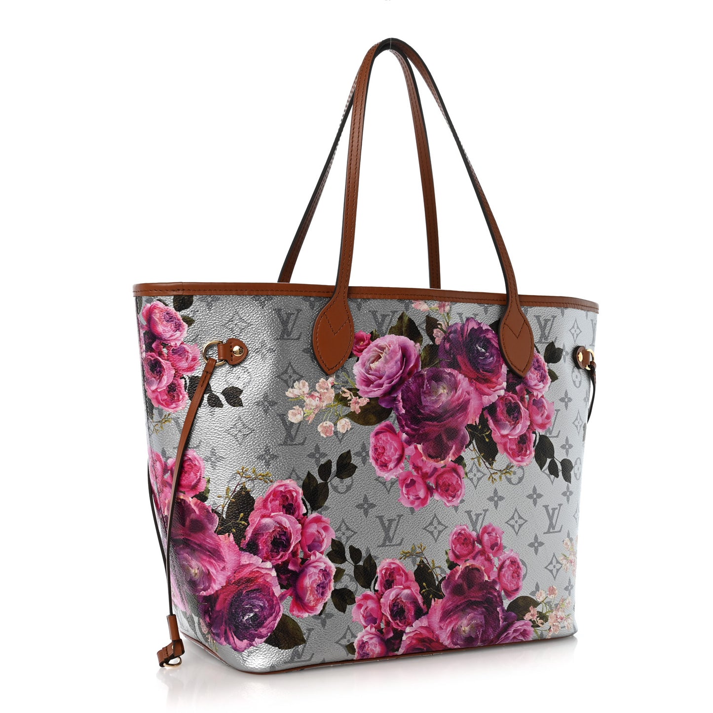 Metallic Monogram LV Garden Neverfull MM Silver