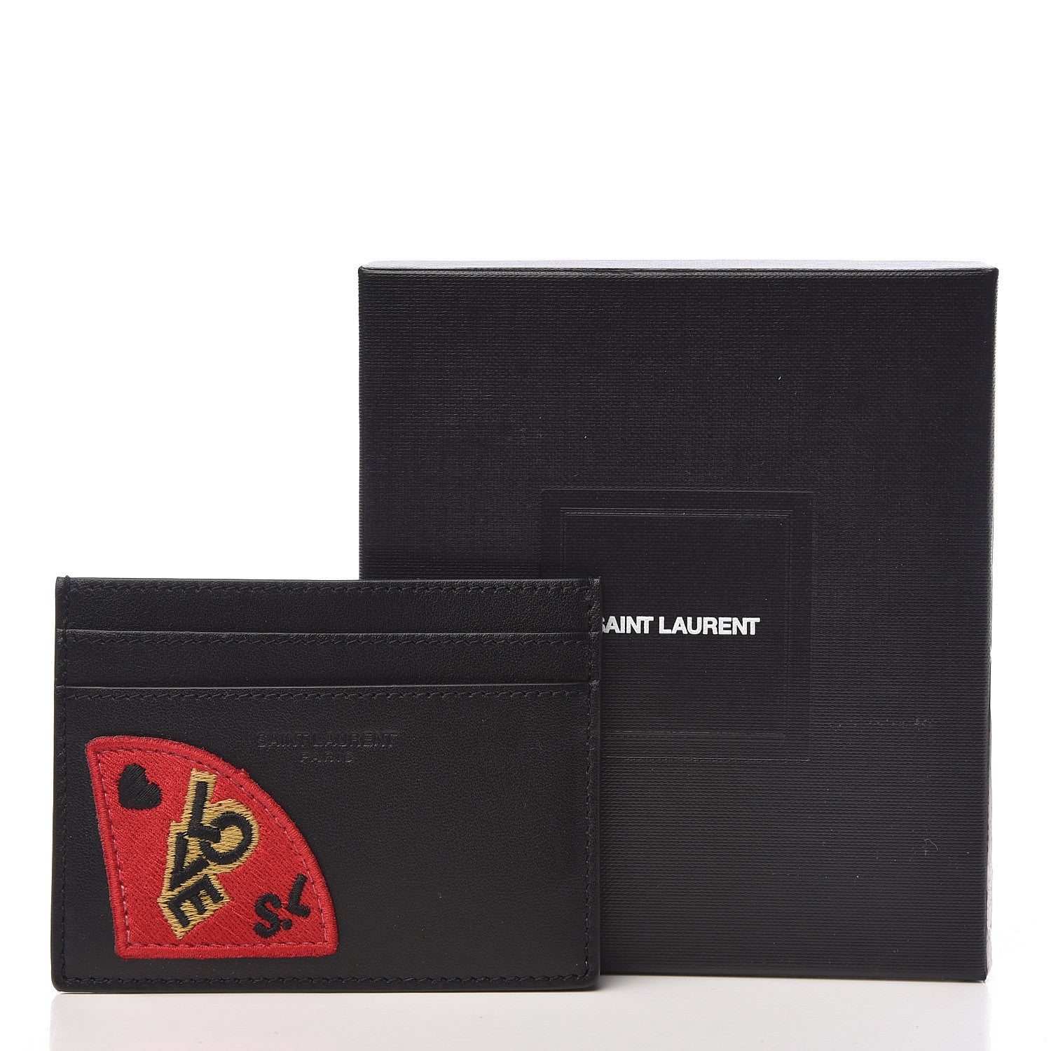 Saint Laurent Calfskin Paris SL Love Patch Credit Card Case Black 8 of 8