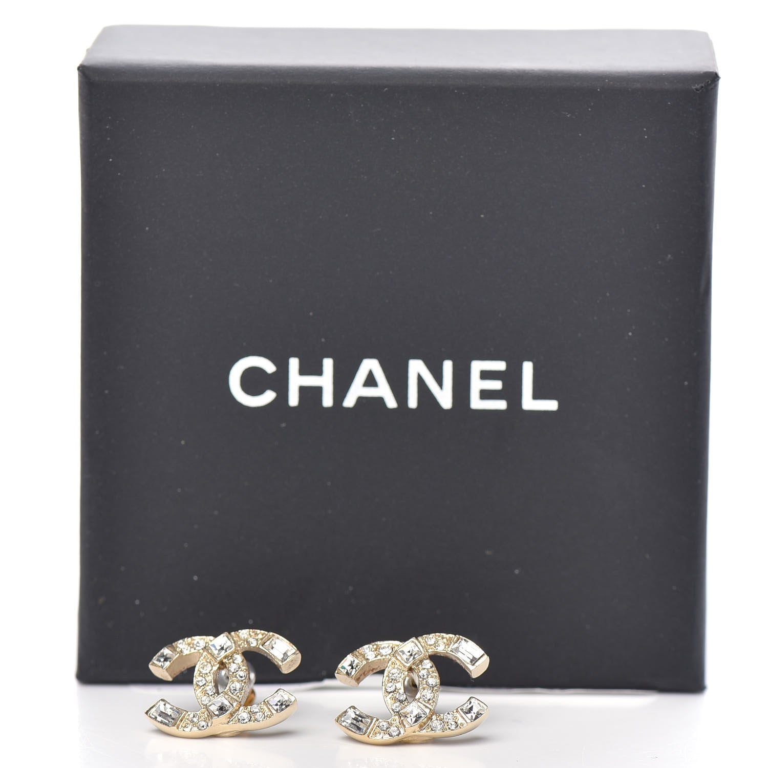 Chanel Crystal Baguette CC Earrings Gold 5 of 5