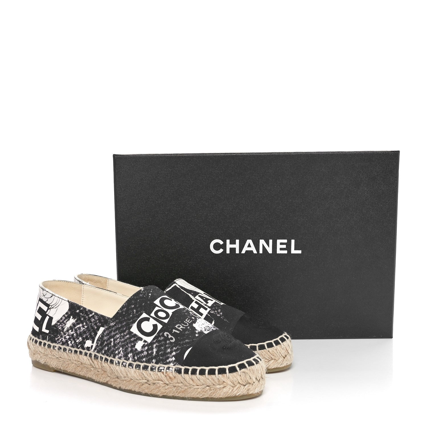 Chanel Printed Canvas Grosgrain 31 Rue Cambon Espadrilles 36 Black White 9 of 9