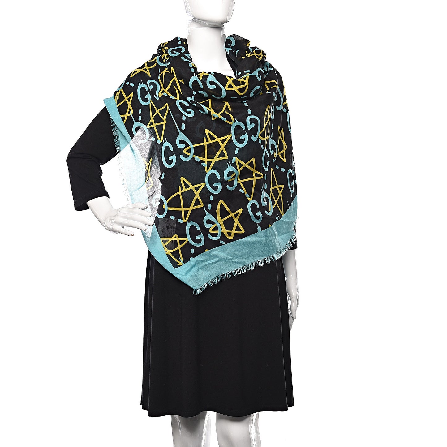 Modal Silk GucciGhost Print Shawl Black Multicolor