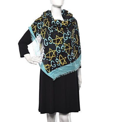 Gucci Modal Silk GucciGhost Print Shawl Black Multicolor 2 of 5