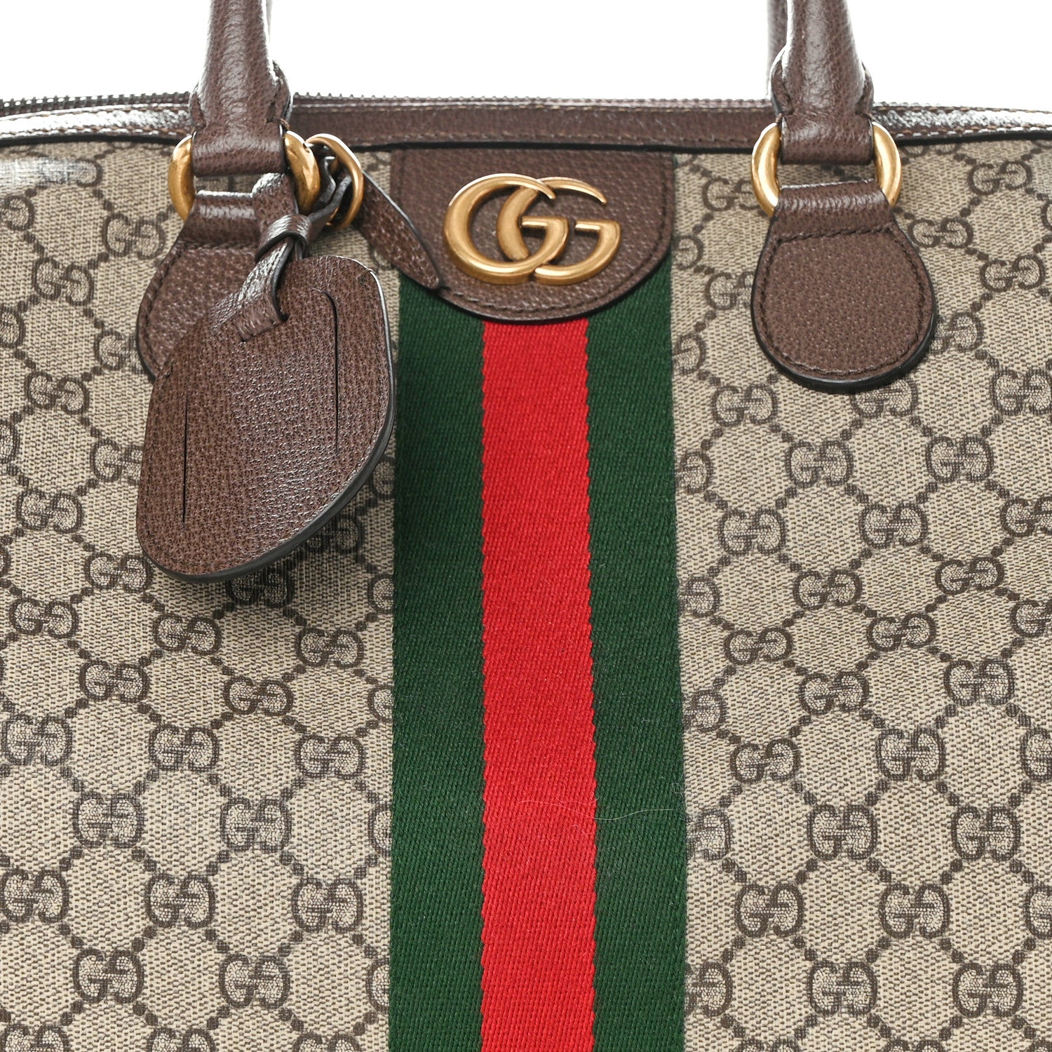 Gucci GG Supreme Monogram Textured Dollar Calfskin Web Large Savoy Duffle Bag Beige Ebony New Acero 8 of 13