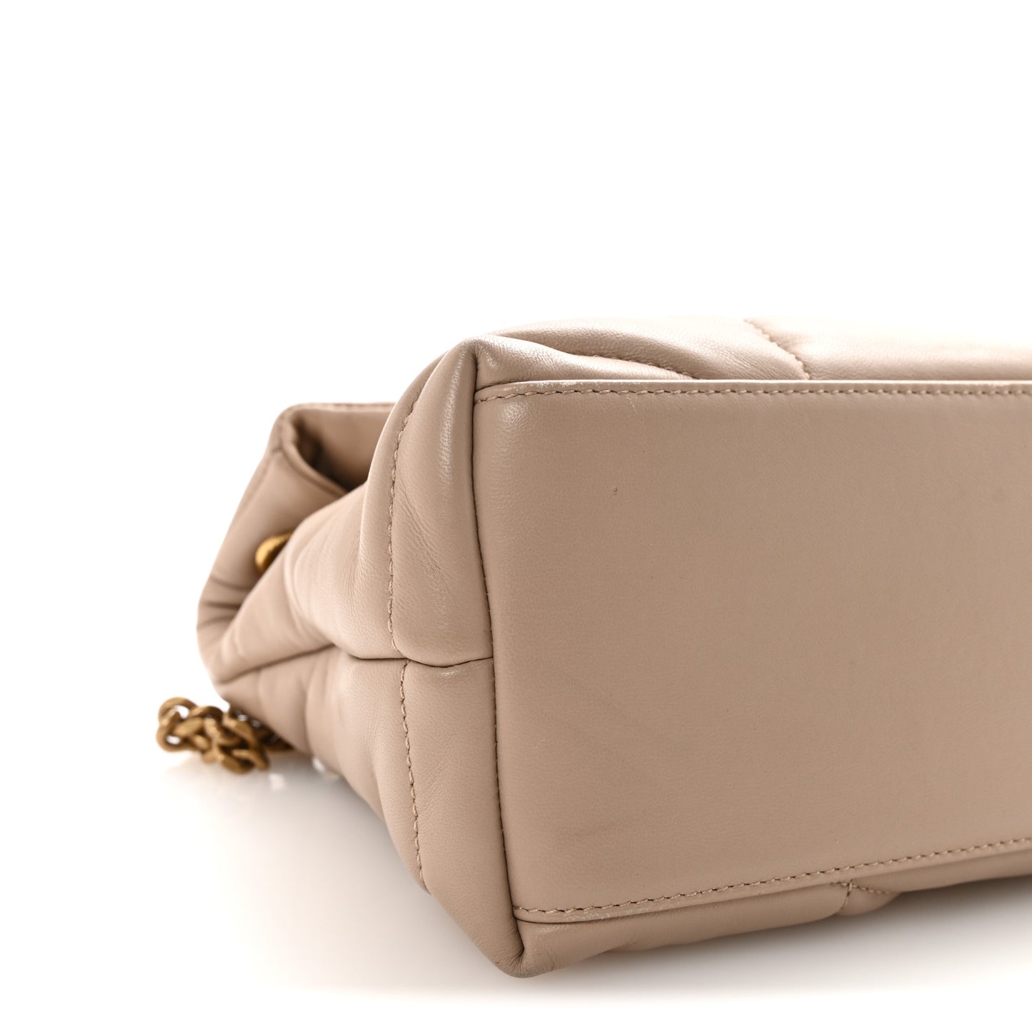 Lambskin Quilted Small Loulou Puffer Monogram Chain Satchel Dark Beige