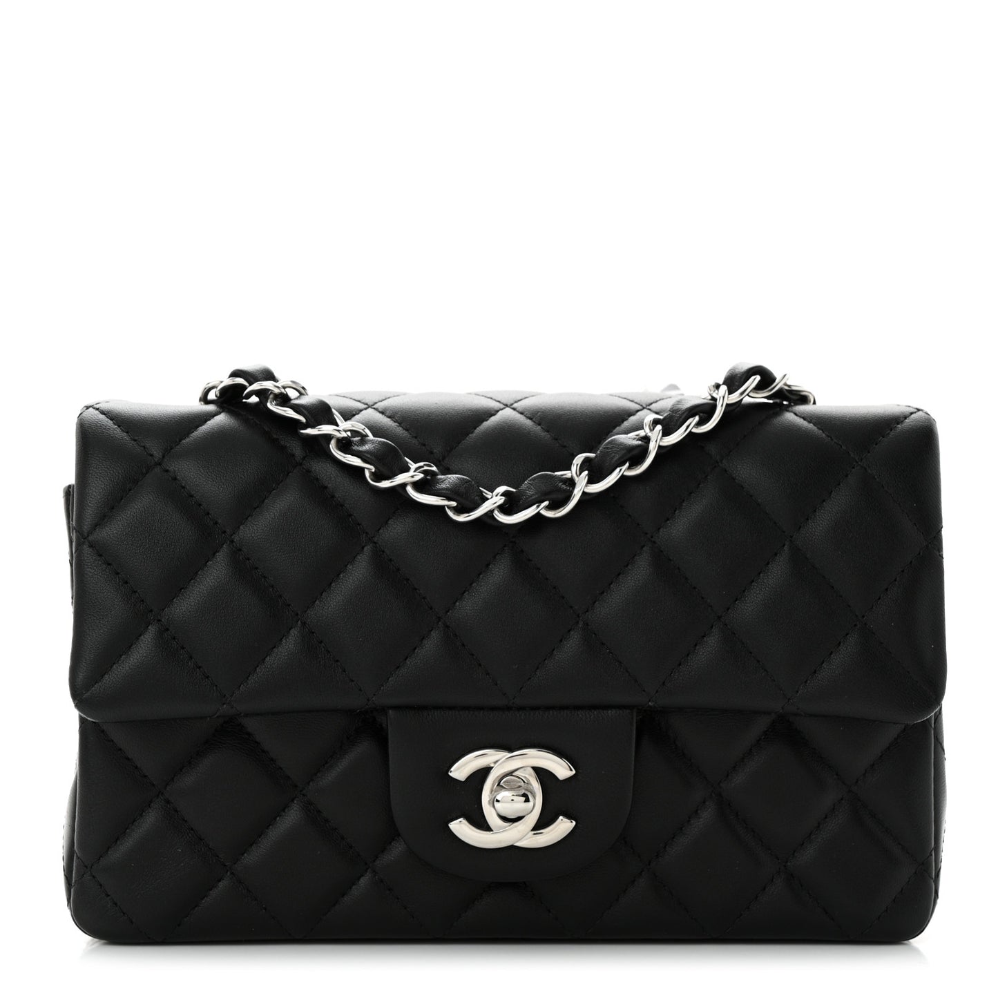 Lambskin Quilted Mini Rectangular Flap Black