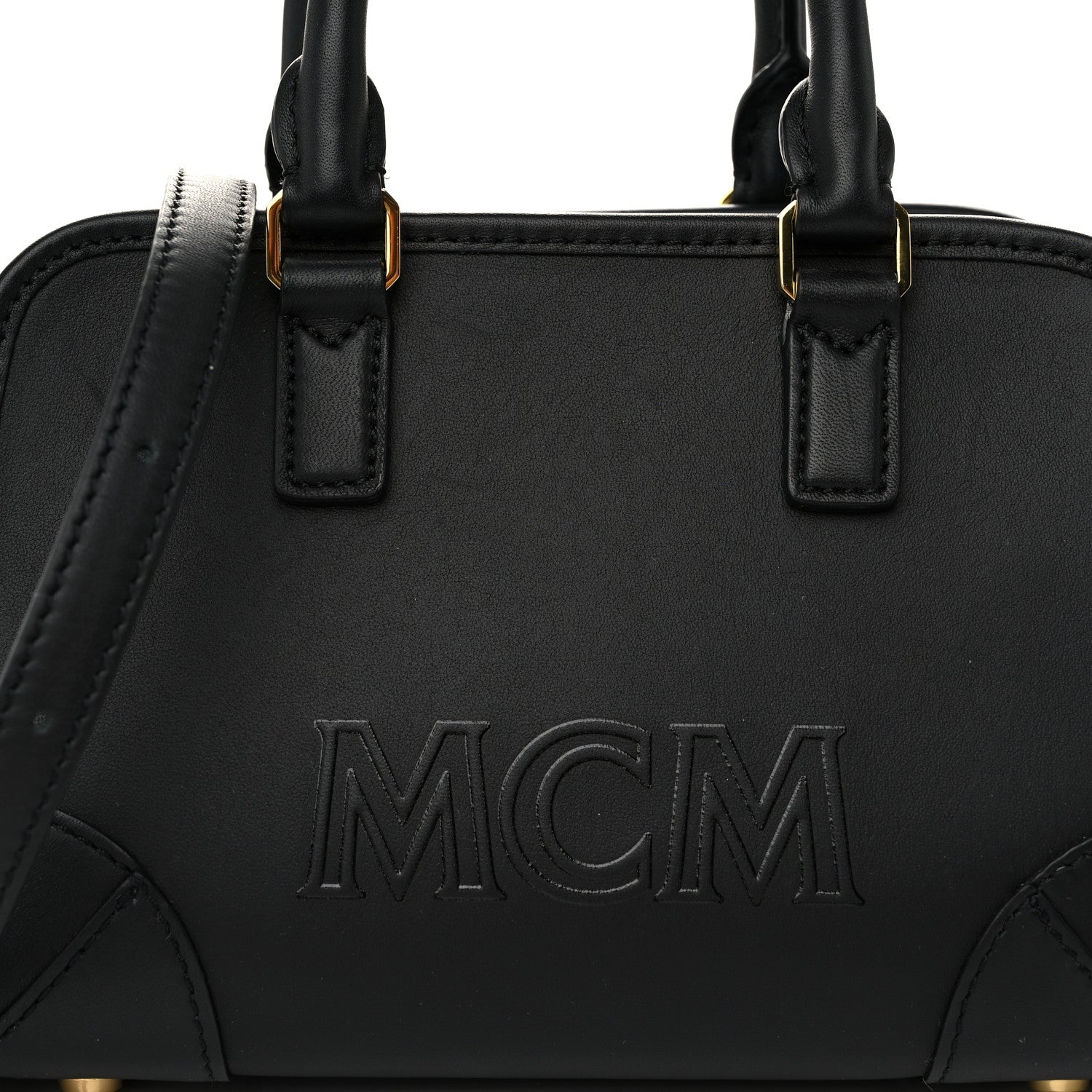 MCM Calfskin Mini Aren Boston Bag Black 7 of 9