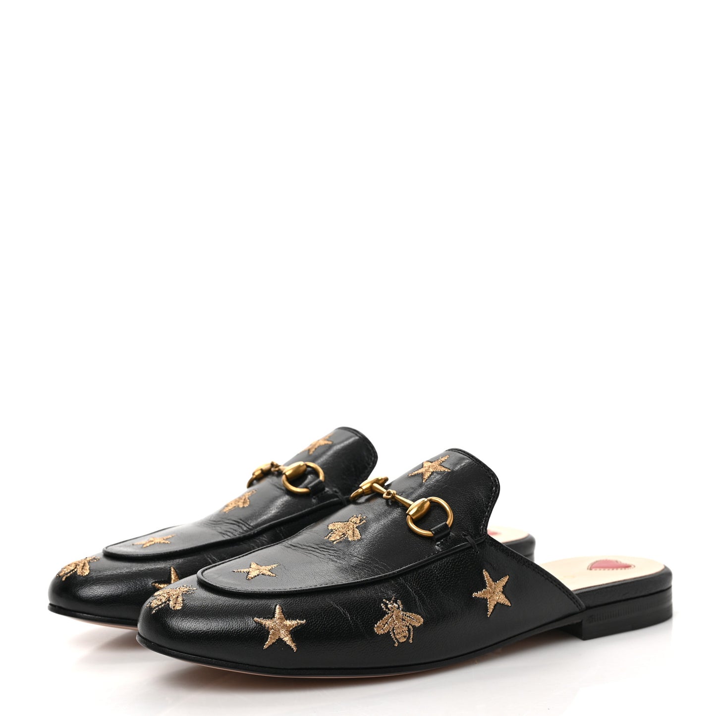 Goatskin Bee Star Embroidered Womens Princetown Slippers 37.5 Black