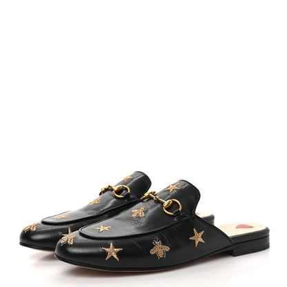 Gucci Goatskin Bee Star Embroidered Womens Princetown Slippers 37.5 Black 3 of 8