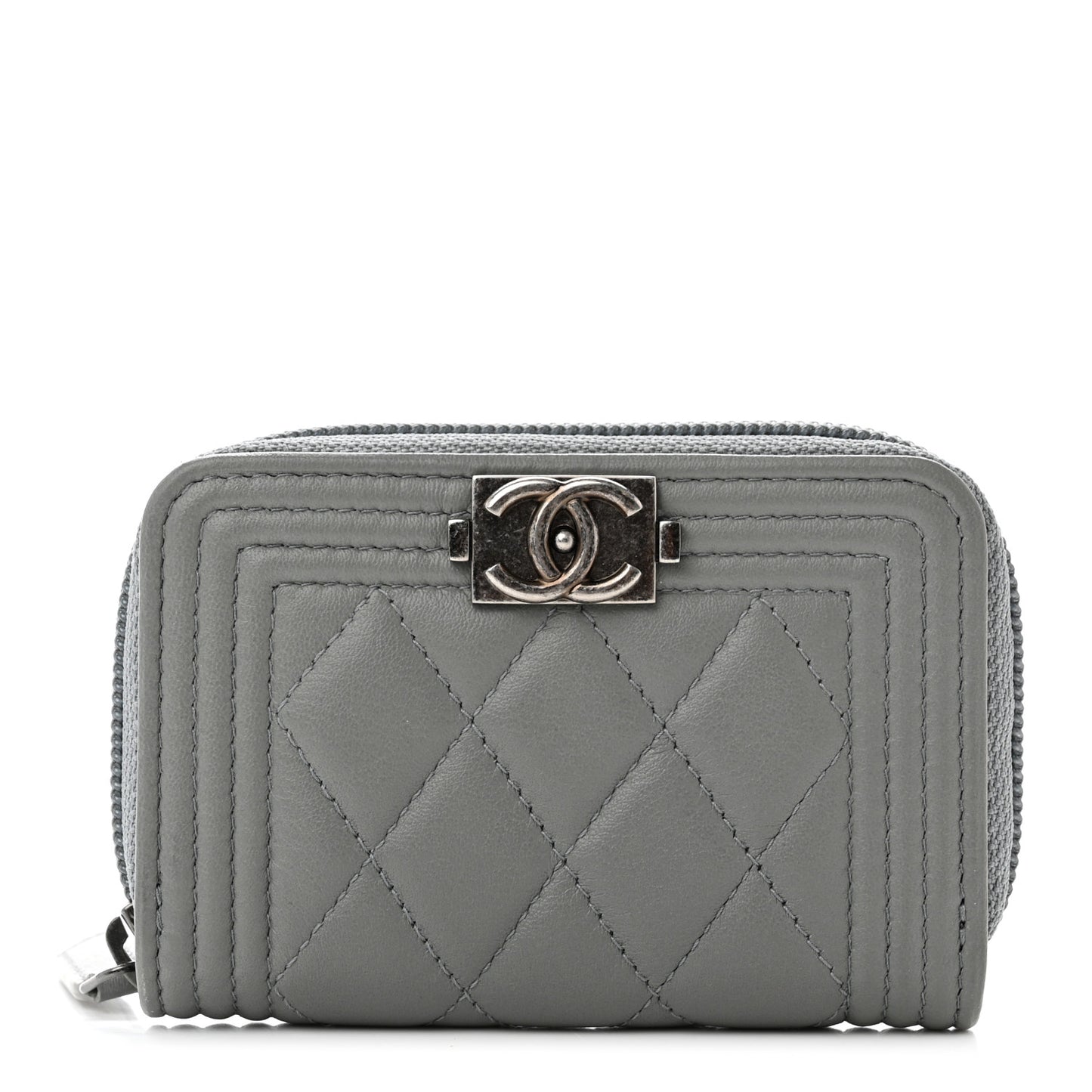 Lambskin Quilted Boy Zip Around Coin Purse Wallet Light Blue