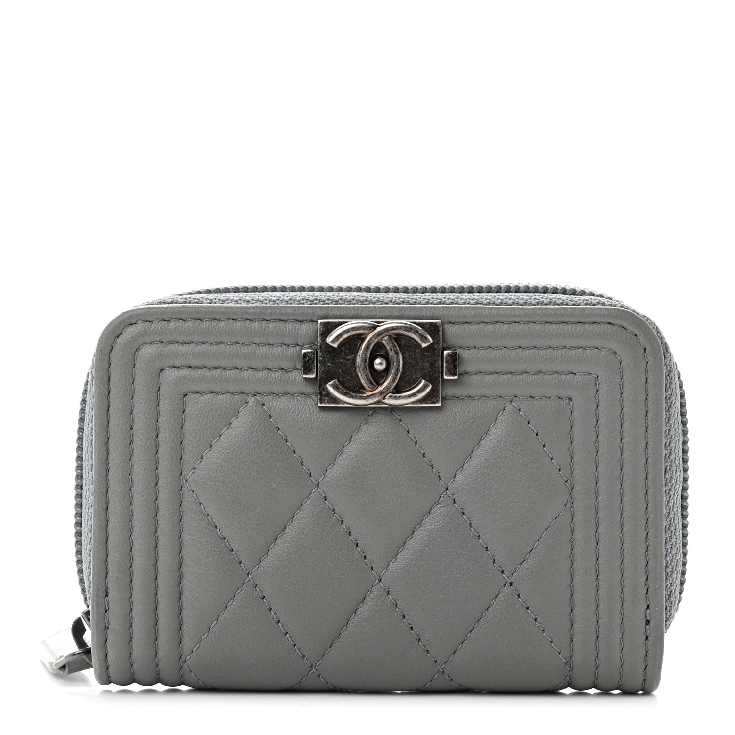Chanel Lambskin Quilted Boy Zip Around Coin Purse Wallet Light Blue 1 of 8