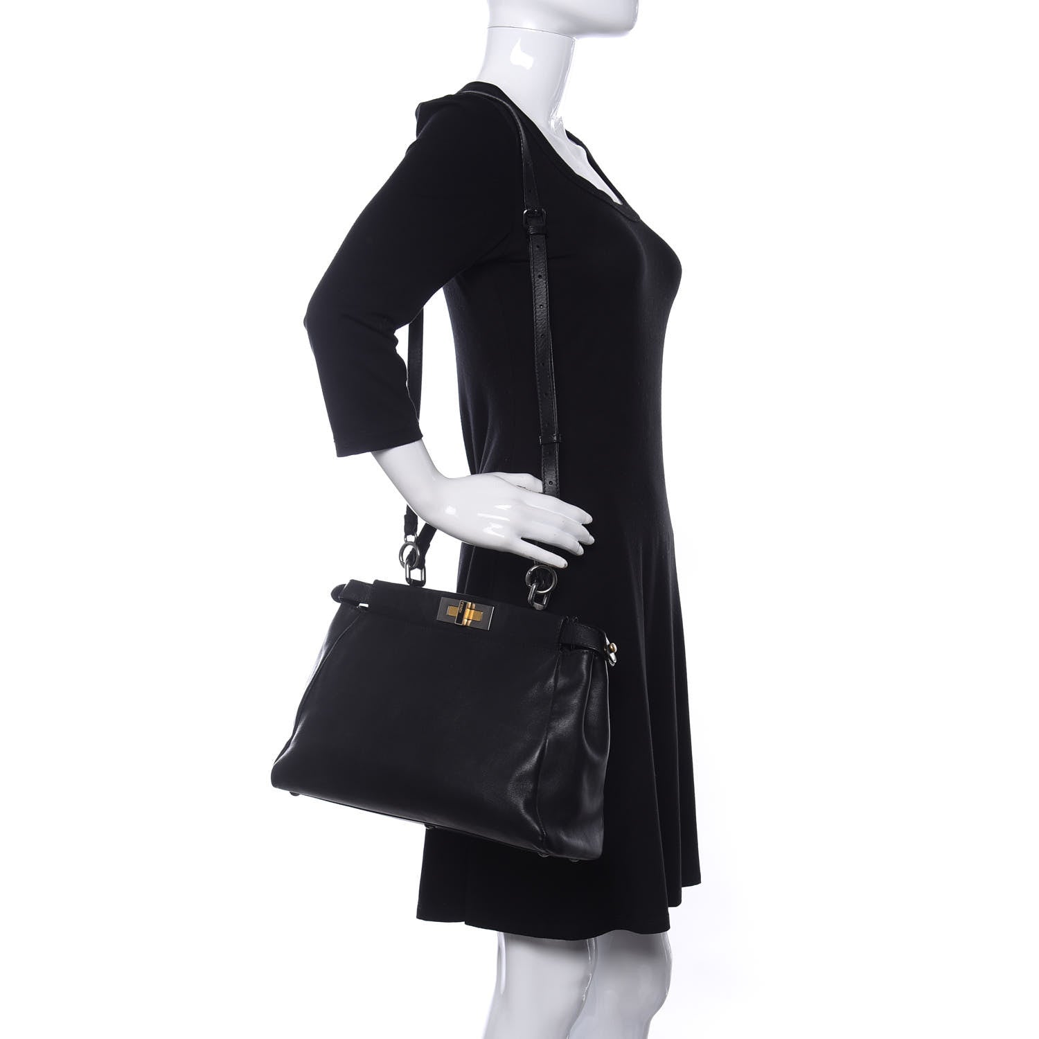 Fendi Vitello Suede Medium Peekaboo Iconic Satchel Black 2 of 12