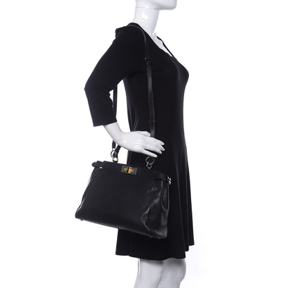 Fendi Vitello Suede Medium Peekaboo Iconic Satchel Black 2 of 12