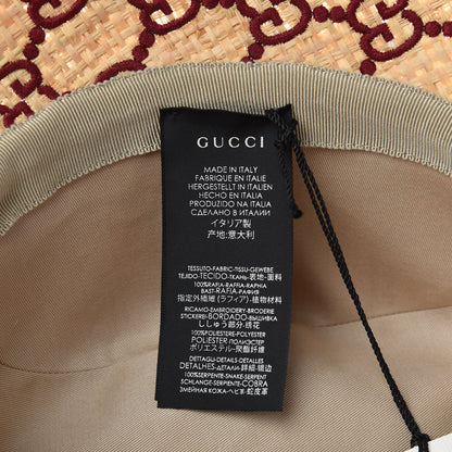 Gucci Raffia Elaphe GG Monogram Embroidered Wide Brim Hat Ivory Bordeaux 6 of 7