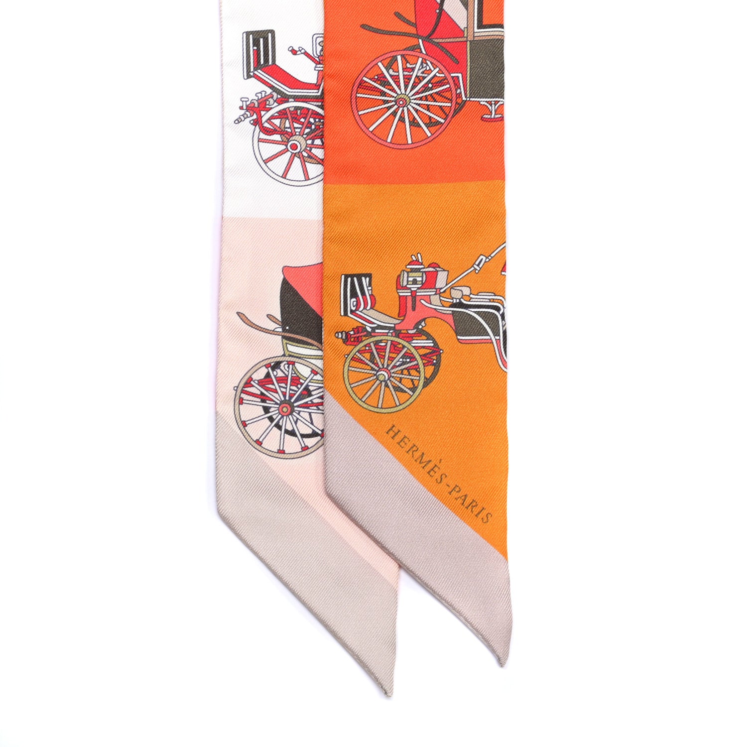 Hermes Silk Les Voitures Exquises Twilly Orange Beige Kaki 3 of 8