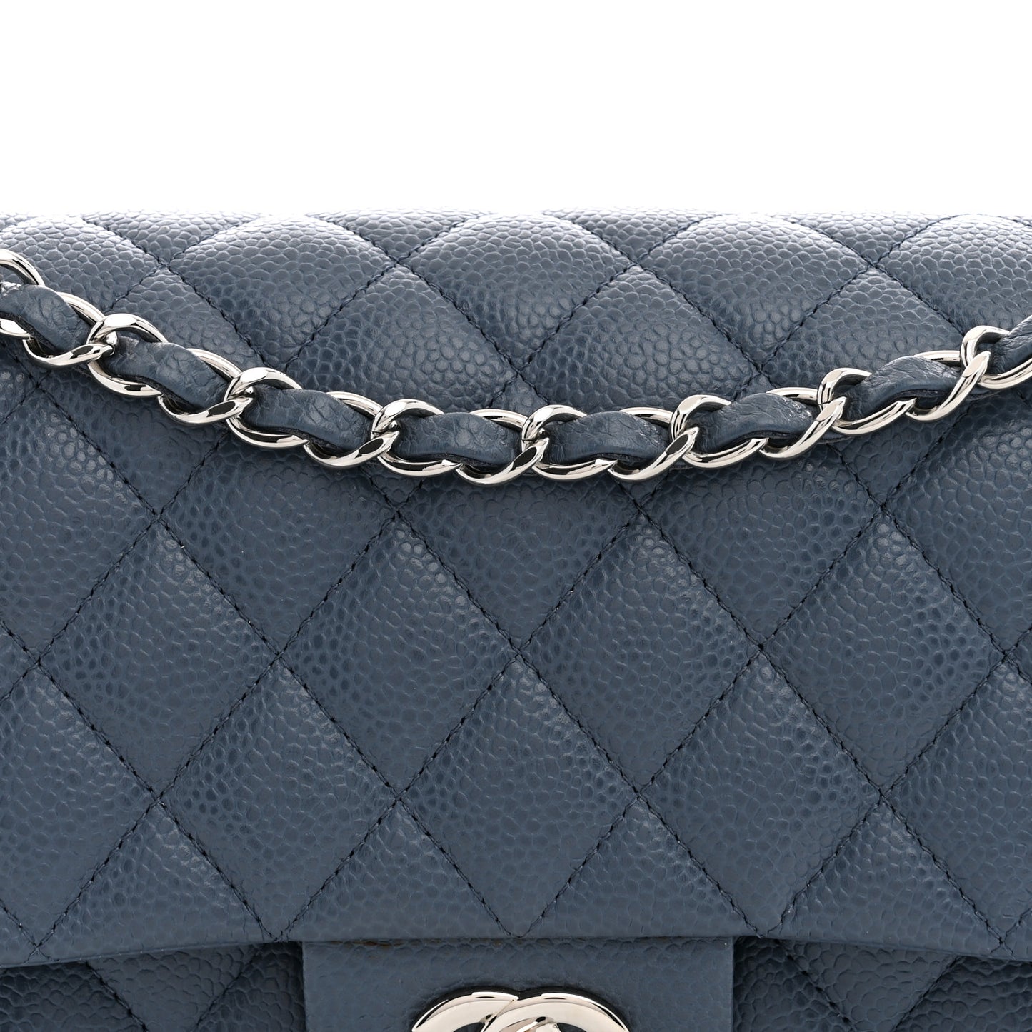 Caviar Quilted Medium Double Flap Blue