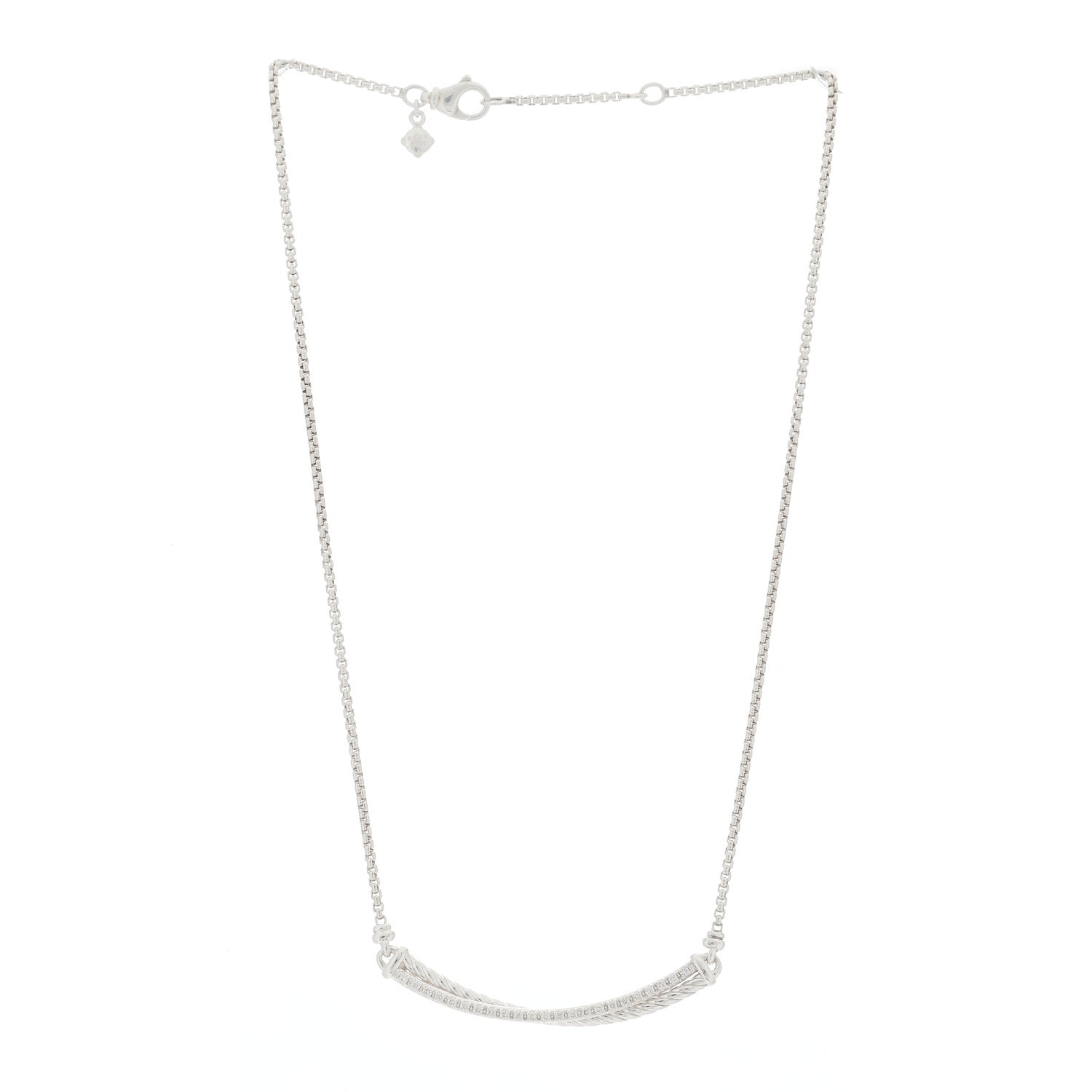 David Yurman Sterling Silver Diamond Crossover Bar Necklace 3 of 6