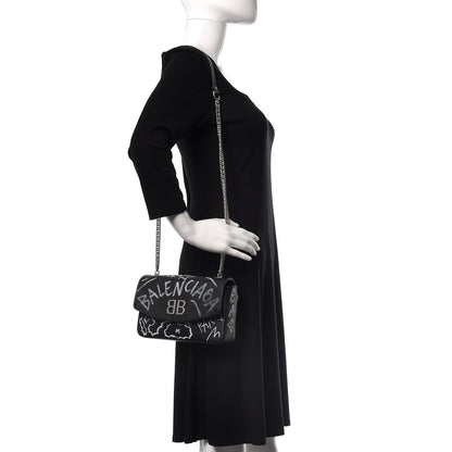 Balenciaga Calfskin Graffiti BB Chain Wallet Black White 2 of 9