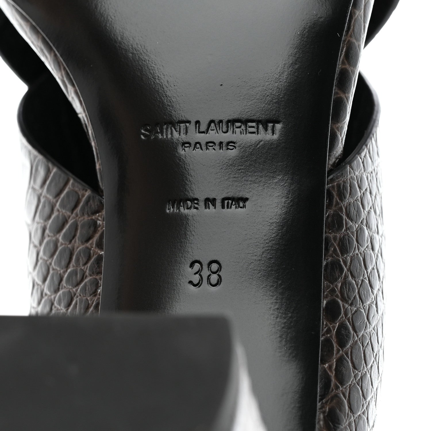 Saint Laurent Crocodile Embossed Calfskin LouLou Mule Sandals 38 Ultra 38 Grey 8 of 9