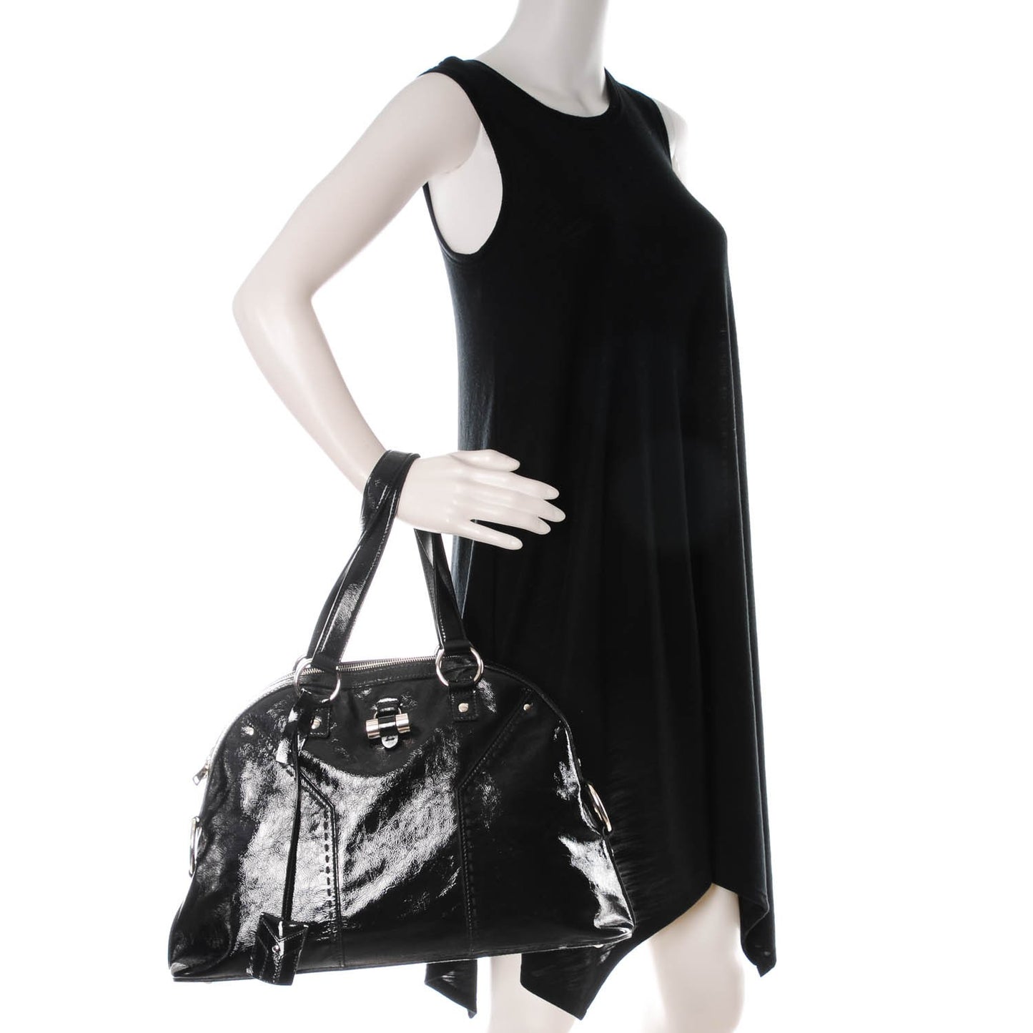 Patent Calfskin Large Muse Black