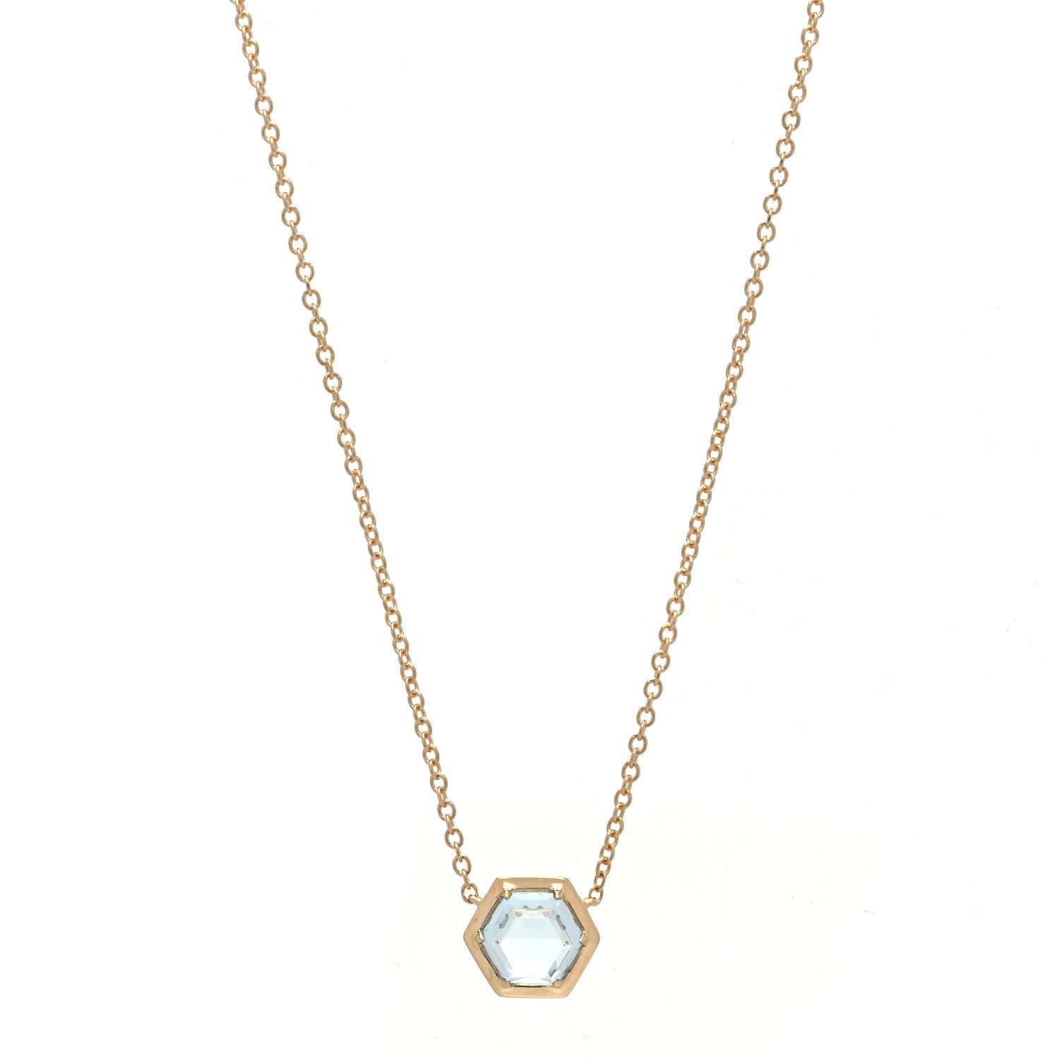 Tiffany 18K Yellow Gold Blue Topaz Paloma's Studio Hexagon Pendant Necklace 1 of 4