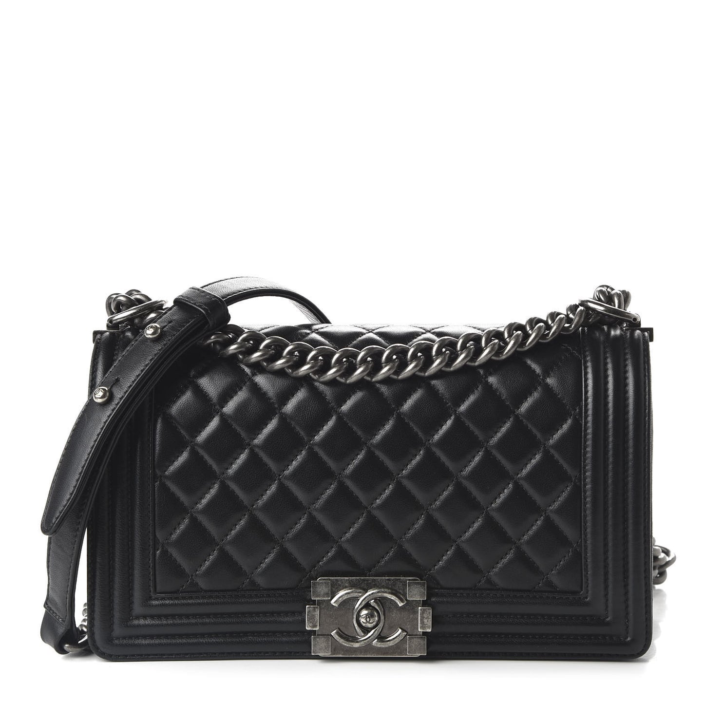 Lambskin Quilted Medium Boy Flap Black